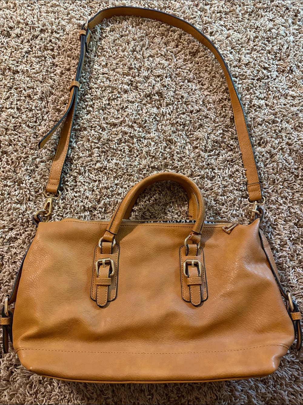 Urban Expressions Tan Leather Shoulder Satchel with Top Handles